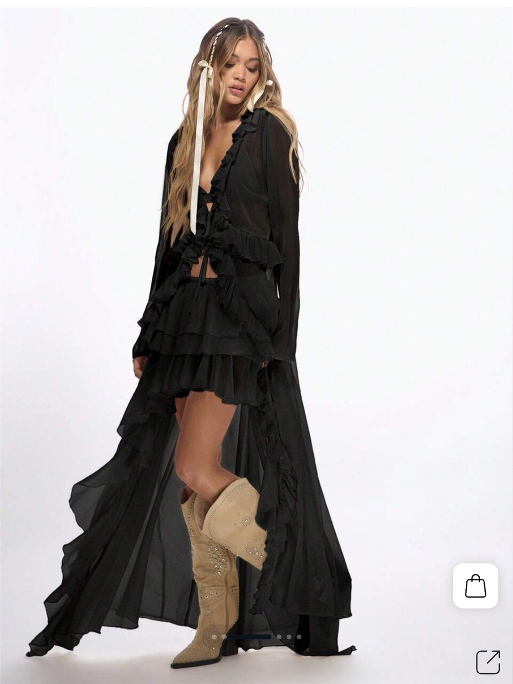 Black Ruffled High-Low Maxi Skirt - Picture 3 of 5